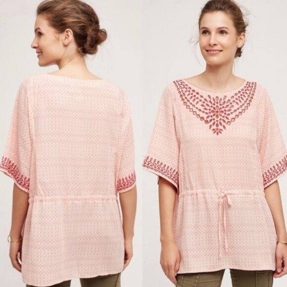 Anthropologie‎ One September Euphemia Peasant Top Medium Tie Neck Pink Blouse M - Picture 8 of 8